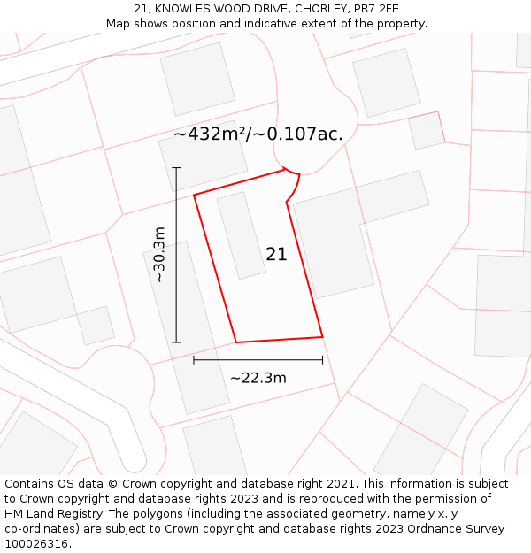 21, KNOWLES WOOD DRIVE, CHORLEY, PR7 2FE: Plot and title map