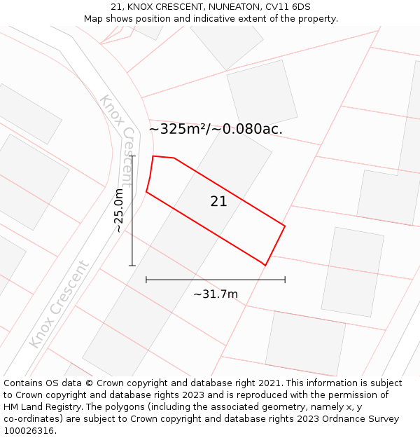 21, KNOX CRESCENT, NUNEATON, CV11 6DS: Plot and title map