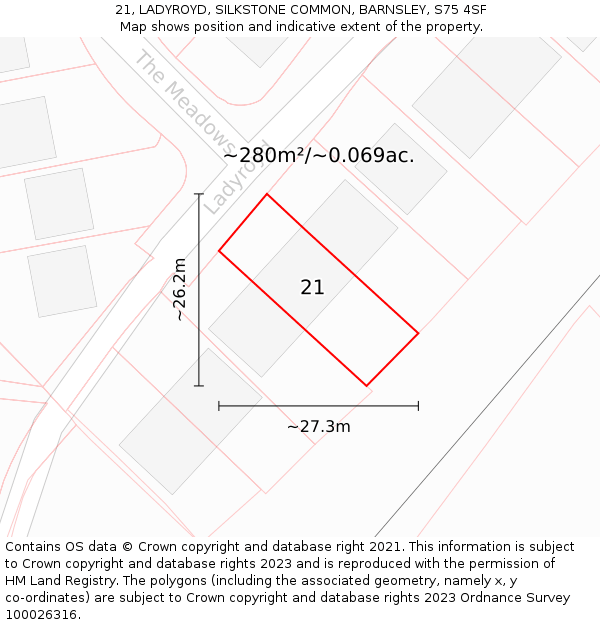 21, LADYROYD, SILKSTONE COMMON, BARNSLEY, S75 4SF: Plot and title map