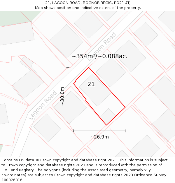 21, LAGOON ROAD, BOGNOR REGIS, PO21 4TJ: Plot and title map