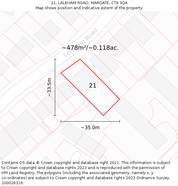 21, LALEHAM ROAD, MARGATE, CT9 3QA: Plot and title map