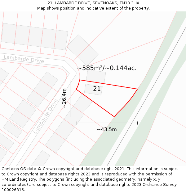 21, LAMBARDE DRIVE, SEVENOAKS, TN13 3HX: Plot and title map