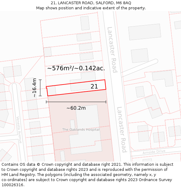 21, LANCASTER ROAD, SALFORD, M6 8AQ: Plot and title map