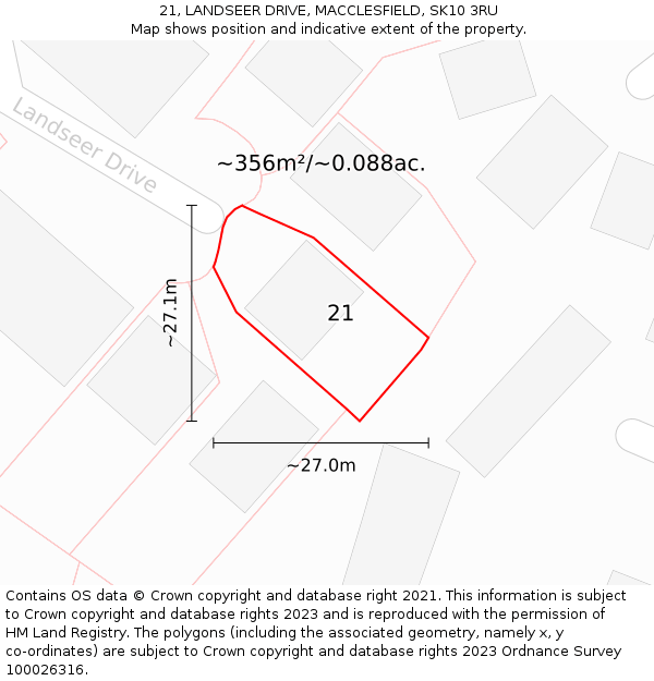 21, LANDSEER DRIVE, MACCLESFIELD, SK10 3RU: Plot and title map