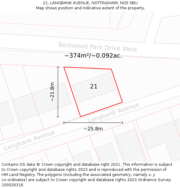 21, LANGBANK AVENUE, NOTTINGHAM, NG5 5BU: Plot and title map