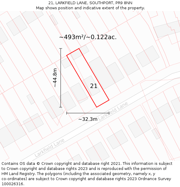 21, LARKFIELD LANE, SOUTHPORT, PR9 8NN: Plot and title map