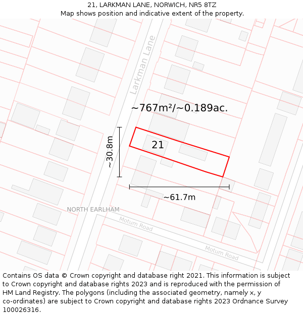 21, LARKMAN LANE, NORWICH, NR5 8TZ: Plot and title map