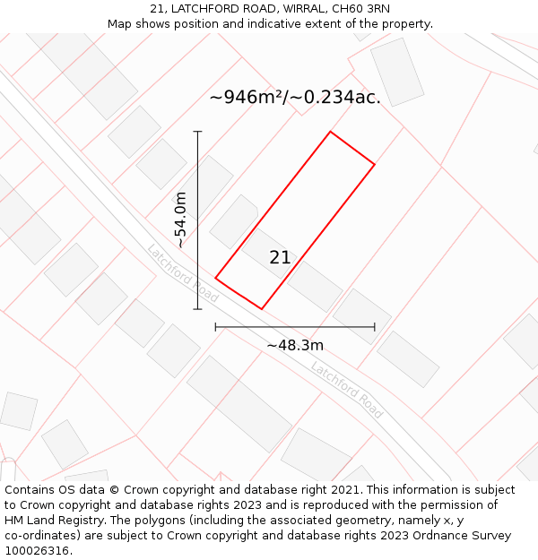 21, LATCHFORD ROAD, WIRRAL, CH60 3RN: Plot and title map