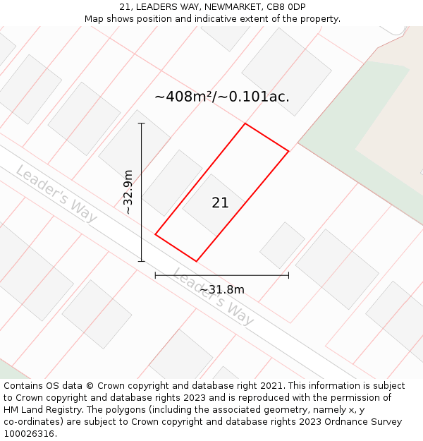 21, LEADERS WAY, NEWMARKET, CB8 0DP: Plot and title map