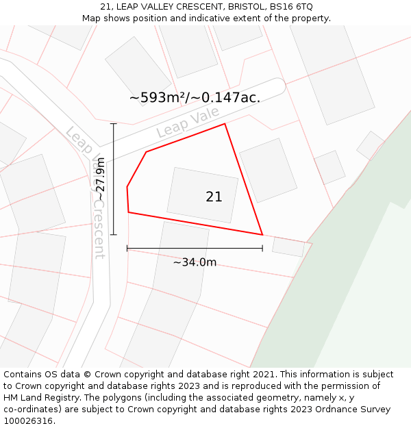 21, LEAP VALLEY CRESCENT, BRISTOL, BS16 6TQ: Plot and title map