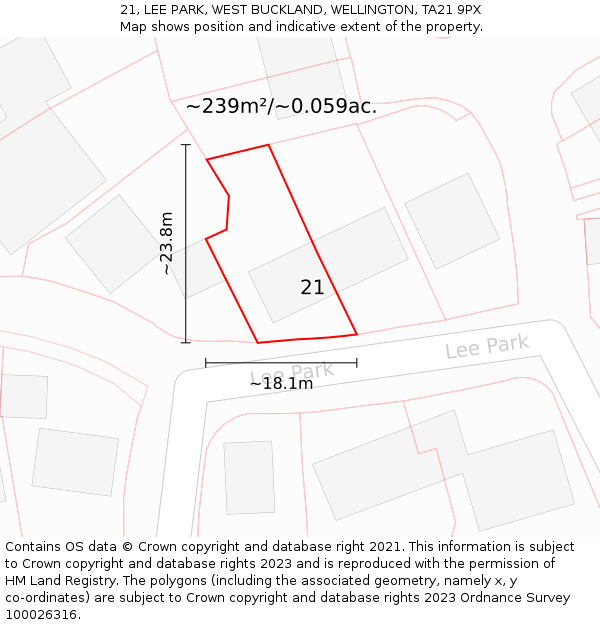 21, LEE PARK, WEST BUCKLAND, WELLINGTON, TA21 9PX: Plot and title map