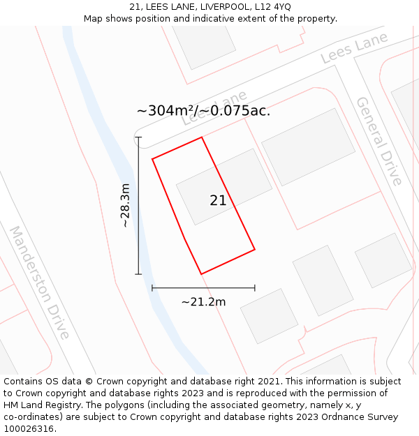 21, LEES LANE, LIVERPOOL, L12 4YQ: Plot and title map