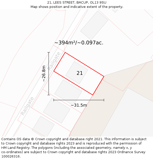 21, LEES STREET, BACUP, OL13 9SU: Plot and title map