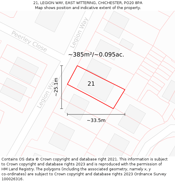 21, LEGION WAY, EAST WITTERING, CHICHESTER, PO20 8PA: Plot and title map