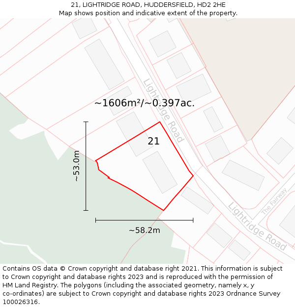 21, LIGHTRIDGE ROAD, HUDDERSFIELD, HD2 2HE: Plot and title map