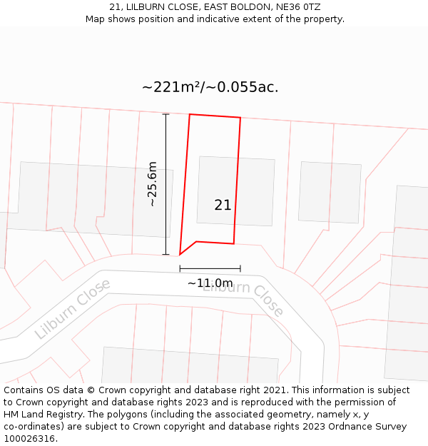 21, LILBURN CLOSE, EAST BOLDON, NE36 0TZ: Plot and title map