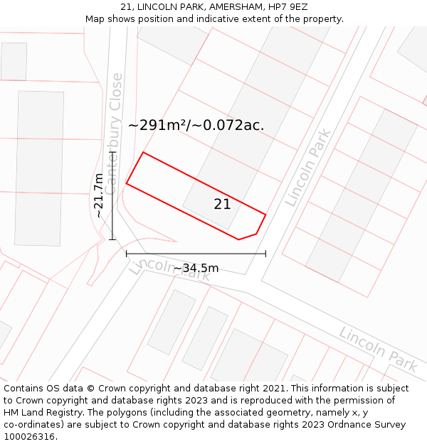 21, LINCOLN PARK, AMERSHAM, HP7 9EZ: Plot and title map