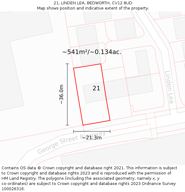 21, LINDEN LEA, BEDWORTH, CV12 8UD: Plot and title map