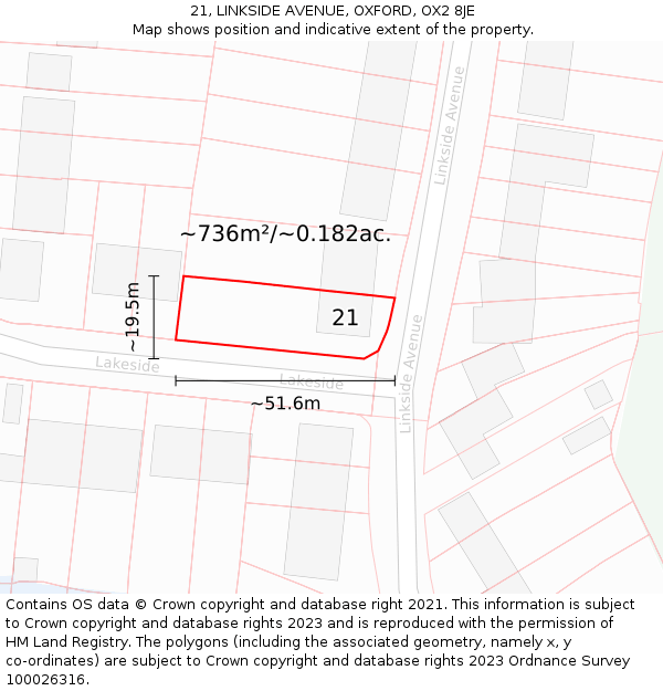 21, LINKSIDE AVENUE, OXFORD, OX2 8JE: Plot and title map