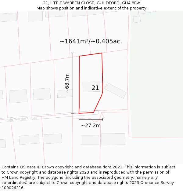 21, LITTLE WARREN CLOSE, GUILDFORD, GU4 8PW: Plot and title map