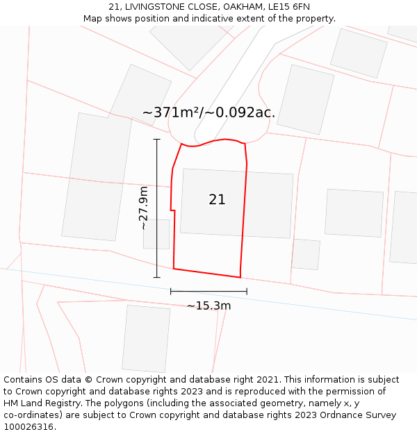 21, LIVINGSTONE CLOSE, OAKHAM, LE15 6FN: Plot and title map