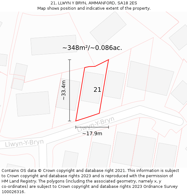 21, LLWYN Y BRYN, AMMANFORD, SA18 2ES: Plot and title map