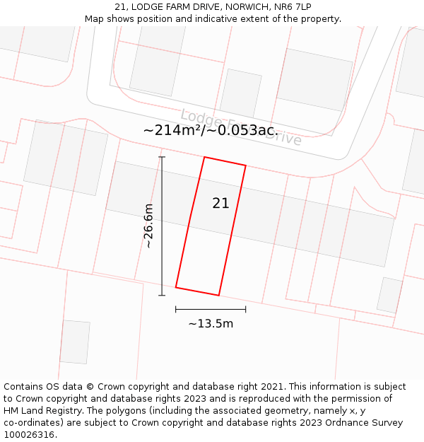 21, LODGE FARM DRIVE, NORWICH, NR6 7LP: Plot and title map