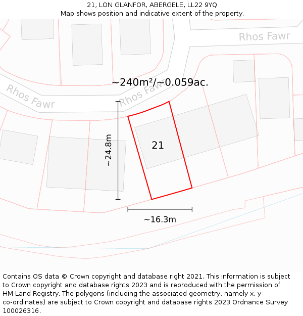 21, LON GLANFOR, ABERGELE, LL22 9YQ: Plot and title map