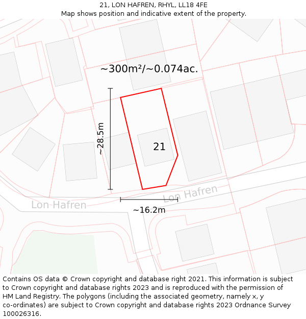21, LON HAFREN, RHYL, LL18 4FE: Plot and title map