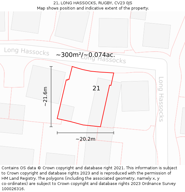 21, LONG HASSOCKS, RUGBY, CV23 0JS: Plot and title map