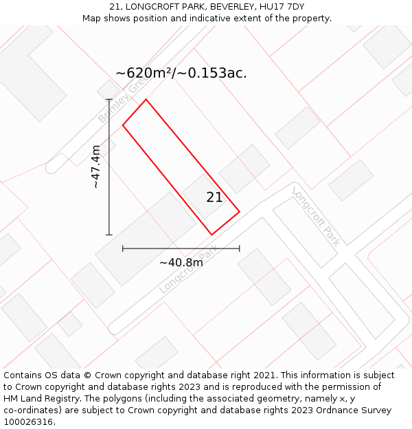 21, LONGCROFT PARK, BEVERLEY, HU17 7DY: Plot and title map