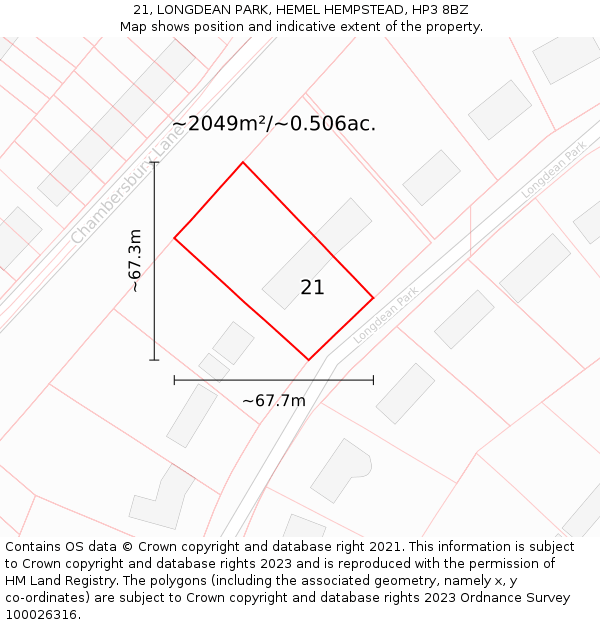 21, LONGDEAN PARK, HEMEL HEMPSTEAD, HP3 8BZ: Plot and title map