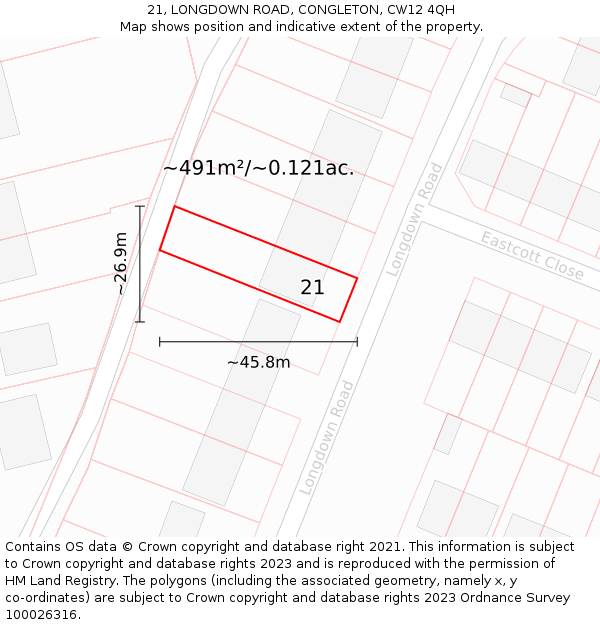 21, LONGDOWN ROAD, CONGLETON, CW12 4QH: Plot and title map