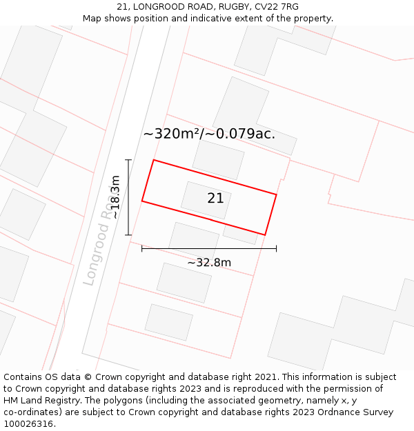 21, LONGROOD ROAD, RUGBY, CV22 7RG: Plot and title map