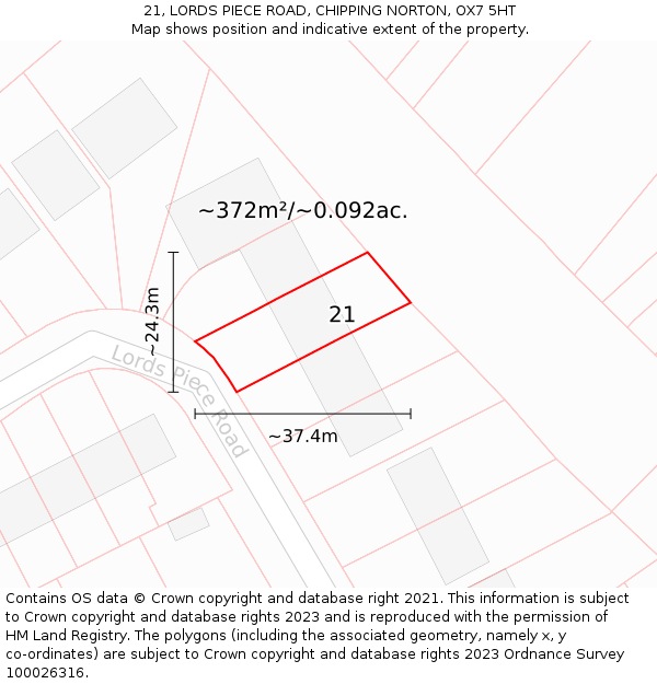 21, LORDS PIECE ROAD, CHIPPING NORTON, OX7 5HT: Plot and title map