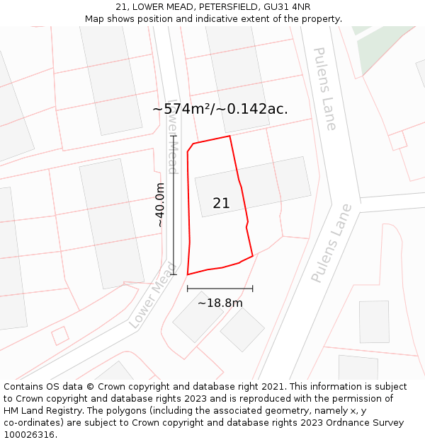 21, LOWER MEAD, PETERSFIELD, GU31 4NR: Plot and title map