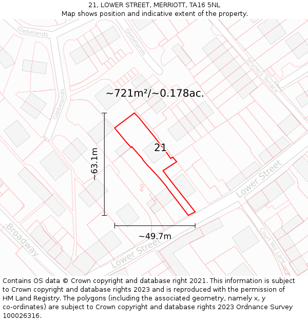 21, LOWER STREET, MERRIOTT, TA16 5NL: Plot and title map