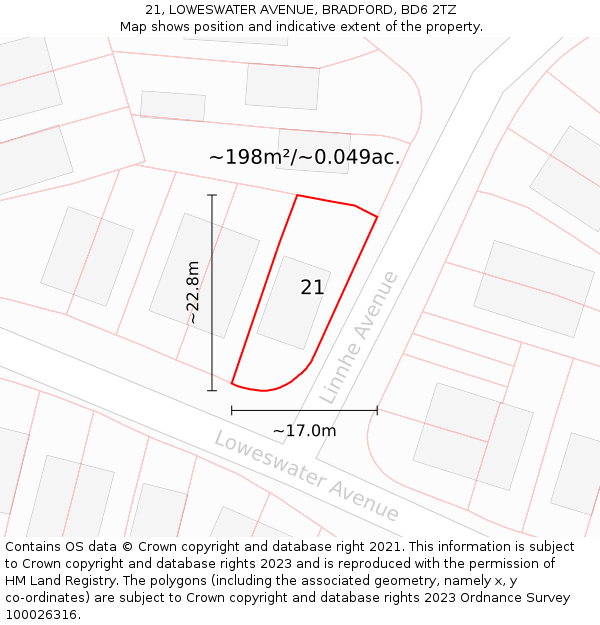 21, LOWESWATER AVENUE, BRADFORD, BD6 2TZ: Plot and title map