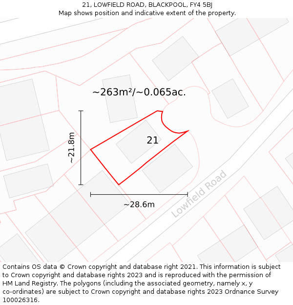 21, LOWFIELD ROAD, BLACKPOOL, FY4 5BJ: Plot and title map