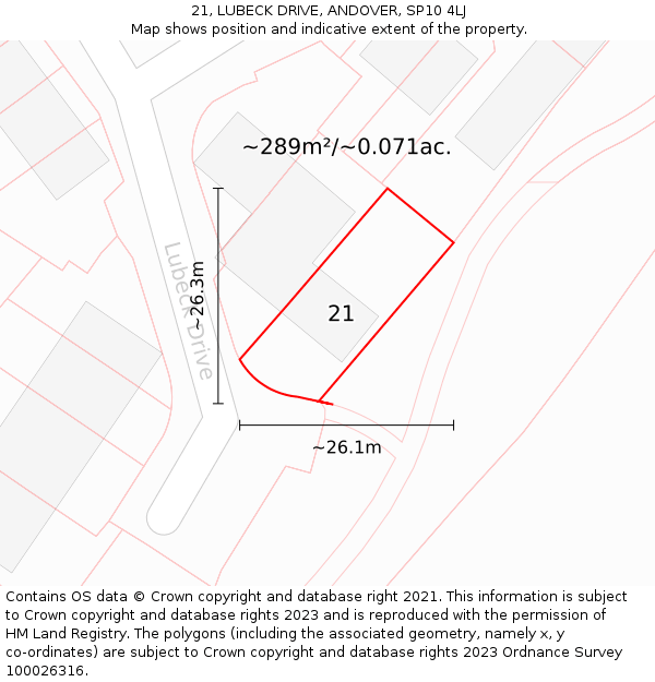 21, LUBECK DRIVE, ANDOVER, SP10 4LJ: Plot and title map