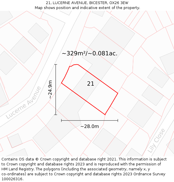 21, LUCERNE AVENUE, BICESTER, OX26 3EW: Plot and title map