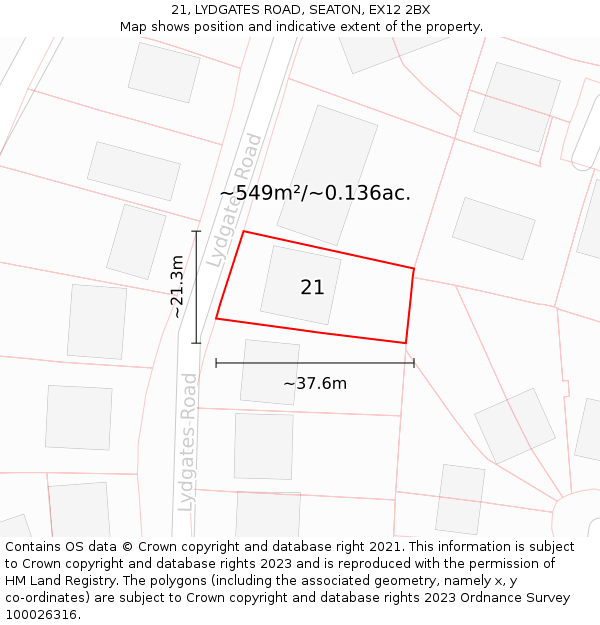 21, LYDGATES ROAD, SEATON, EX12 2BX: Plot and title map