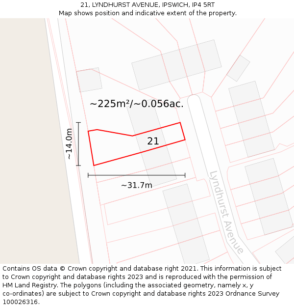 21, LYNDHURST AVENUE, IPSWICH, IP4 5RT: Plot and title map