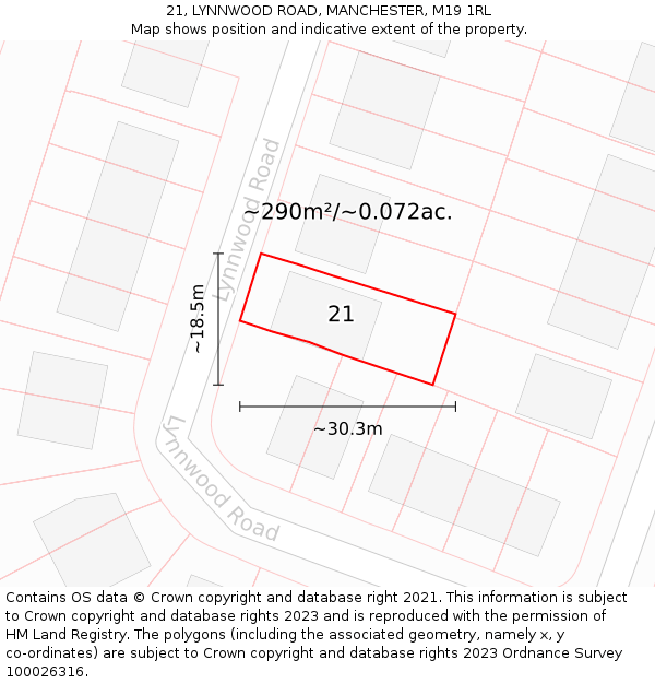 21, LYNNWOOD ROAD, MANCHESTER, M19 1RL: Plot and title map