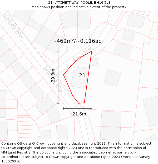 21, LYTCHETT WAY, POOLE, BH16 5LS: Plot and title map