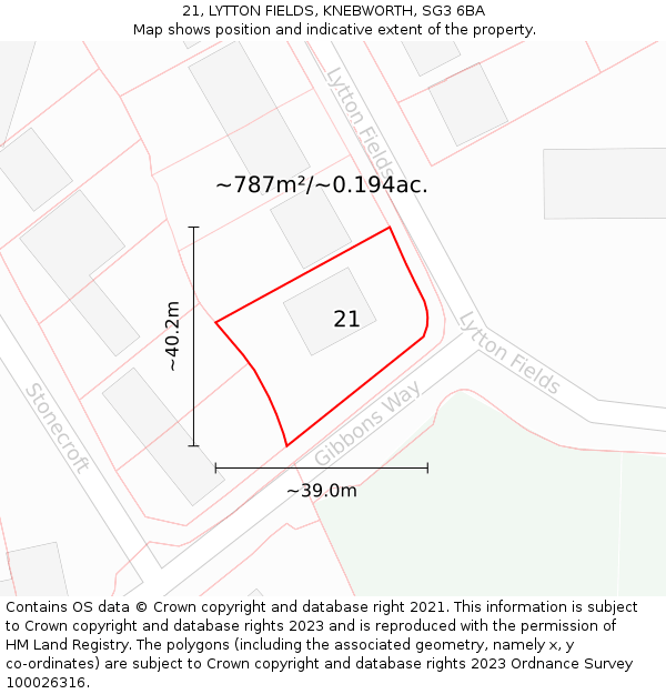 21, LYTTON FIELDS, KNEBWORTH, SG3 6BA: Plot and title map