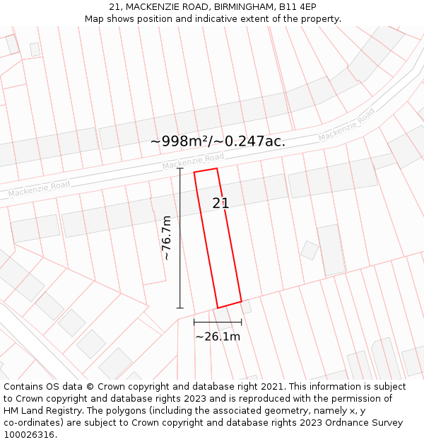 21, MACKENZIE ROAD, BIRMINGHAM, B11 4EP: Plot and title map