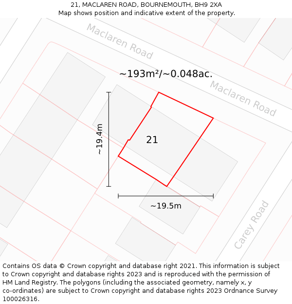 21, MACLAREN ROAD, BOURNEMOUTH, BH9 2XA: Plot and title map