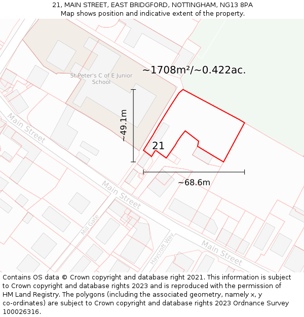 21, MAIN STREET, EAST BRIDGFORD, NOTTINGHAM, NG13 8PA: Plot and title map