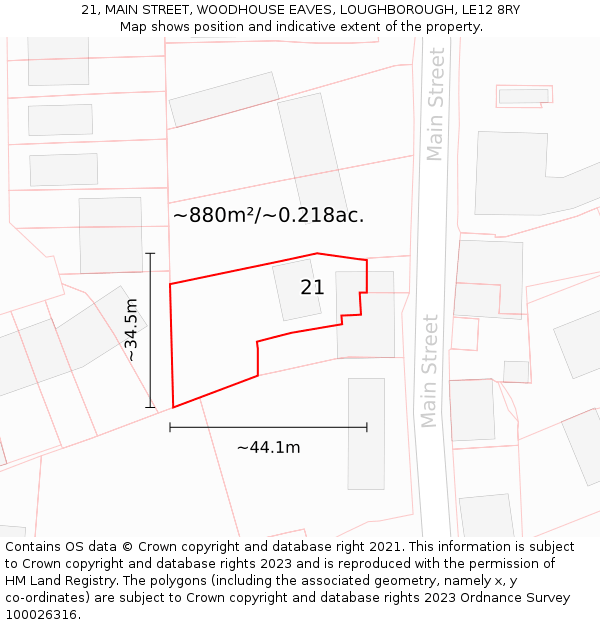 21, MAIN STREET, WOODHOUSE EAVES, LOUGHBOROUGH, LE12 8RY: Plot and title map